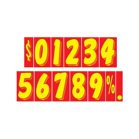 Car Dealer Depot 11 1/2" Yellow & Red Adhesive Windshield Numbers: 1 Pk 139-1